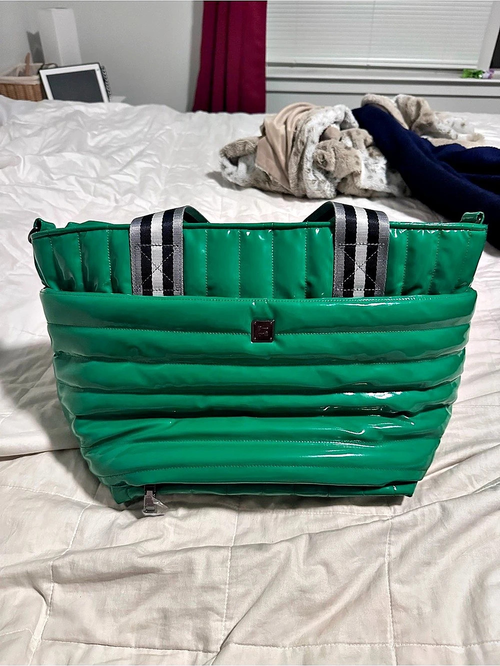 Think Royln Trailblazer Quilted Tote in Green & Black Like New
